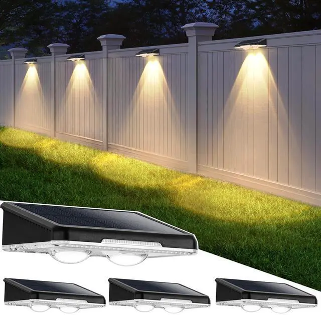 Main image of Solar Lights Outdoor Waterproof 4-Pack, Backyard LED Fence Lighting Outside Solar Powered with 3 Modes (3000K/4500K/6500K) for Deck, Step, Stairs, Balcony, Yard, Patio, Walkway, Pathway, Railing