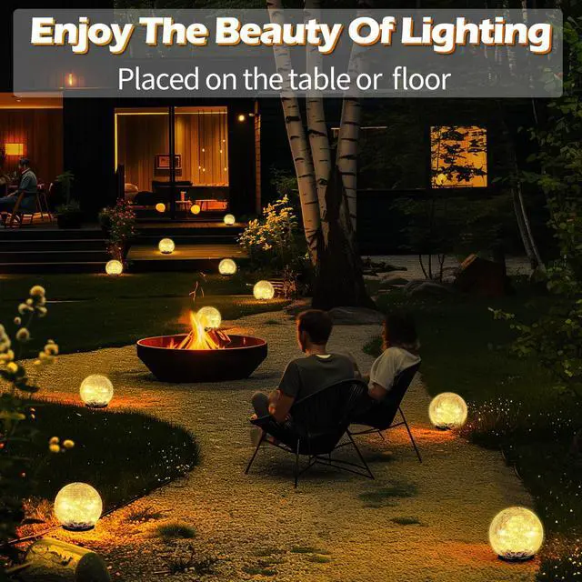 Alt view image 6 of 7 - Garden Solar Ball Lights Outdoor Waterproof, 50 LED Cracked Glass Globe Solar Power Ground Lights for Path Yard Patio Lawn, Christmas Decoration Landscape Warm White(2 Pack 4.7'')