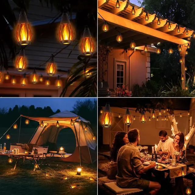 Alt view image 2 of 6 - Solar Flame Lights, 27Ft 10 LED Bulbs Flickering Flame String Light, Outdoor Waterproof Solar Flame Lights for Garden Yard Lawn Patio Decorations (Warm White)