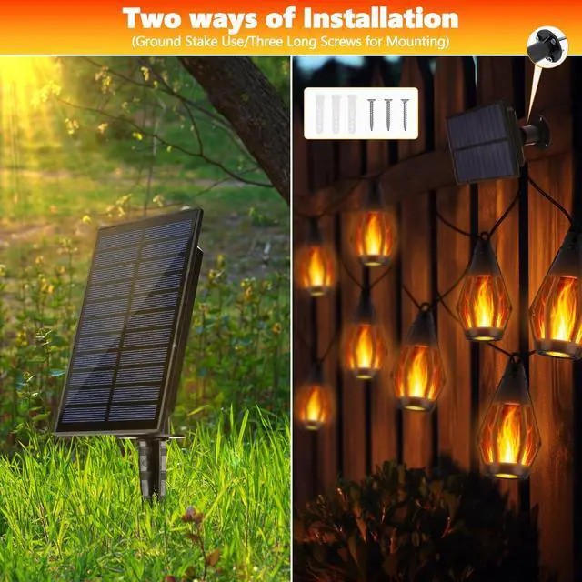 Alt view image 5 of 6 - Solar Flame Lights, 27Ft 10 LED Bulbs Flickering Flame String Light, Outdoor Waterproof Solar Flame Lights for Garden Yard Lawn Patio Decorations (Warm White)