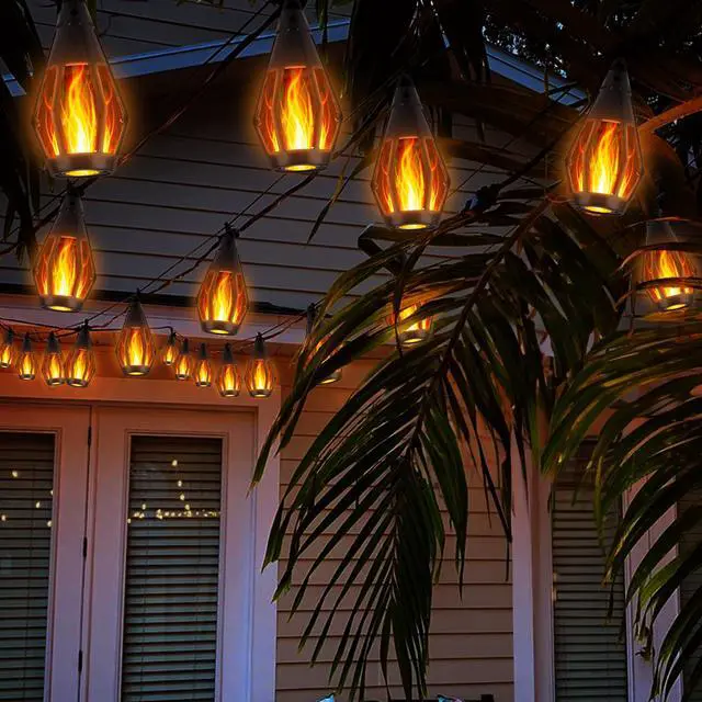 Alt view image 6 of 6 - Solar Flame Lights, 27Ft 10 LED Bulbs Flickering Flame String Light, Outdoor Waterproof Solar Flame Lights for Garden Yard Lawn Patio Decorations (Warm White)