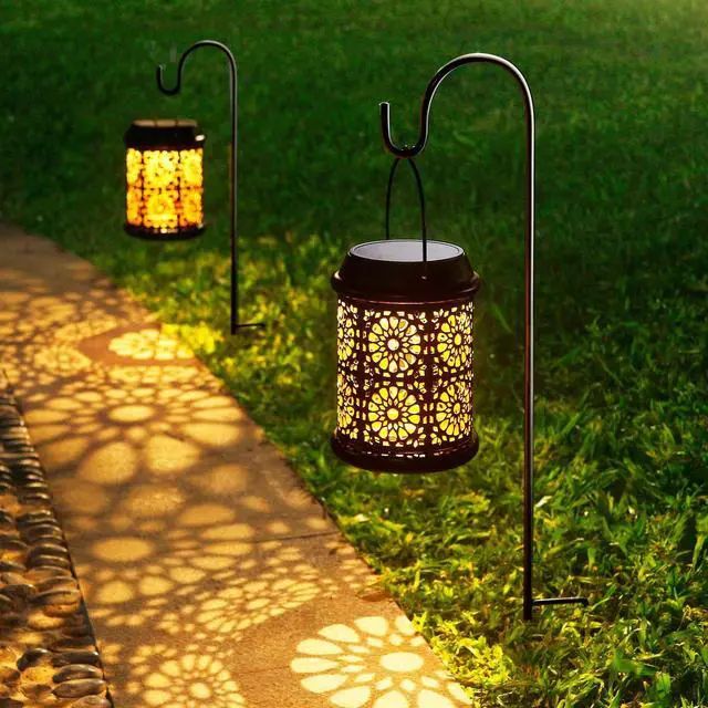 Alt view image 2 of 7 - Solar Lantern Outdoor Solar Lights Outdoor Hanging Lantern with Handle & Hook Waterproof, 25 Lumen Warm White LED Metal Decorative for Garden, Patio, Porch,Yard, Walkway,1Pack (Black)