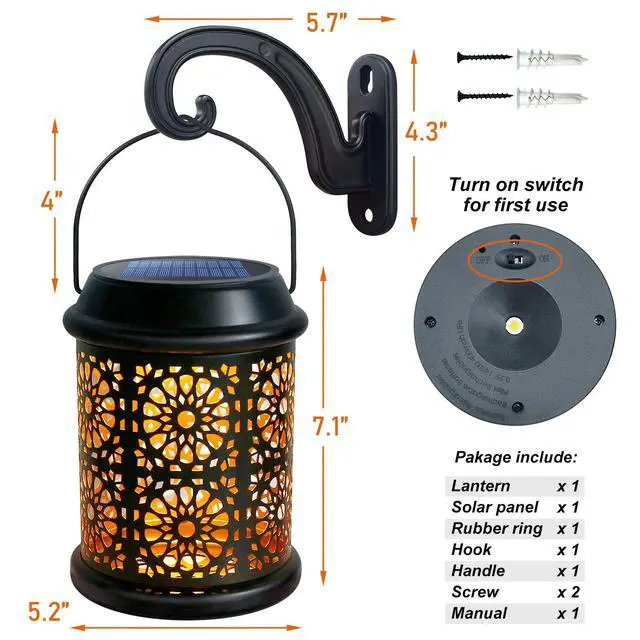 Alt view image 6 of 7 - Solar Lantern Outdoor Solar Lights Outdoor Hanging Lantern with Handle & Hook Waterproof, 25 Lumen Warm White LED Metal Decorative for Garden, Patio, Porch,Yard, Walkway,1Pack (Black)