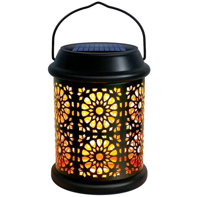 Alt view image 7 of 7 - Solar Lantern Outdoor Solar Lights Outdoor Hanging Lantern with Handle & Hook Waterproof, 25 Lumen Warm White LED Metal Decorative for Garden, Patio, Porch,Yard, Walkway,1Pack (Black)
