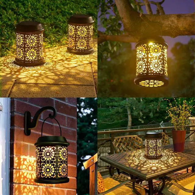 Alt view image 3 of 7 - Solar Lantern Outdoor Solar Lights Outdoor Hanging Lantern with Handle & Hook Waterproof, 25 Lumen Warm White LED Metal Decorative for Garden, Patio, Porch,Yard, Walkway,1Pack (Black)