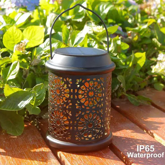 Alt view image 5 of 7 - Solar Lantern Outdoor Solar Lights Outdoor Hanging Lantern with Handle & Hook Waterproof, 25 Lumen Warm White LED Metal Decorative for Garden, Patio, Porch,Yard, Walkway,1Pack (Black)