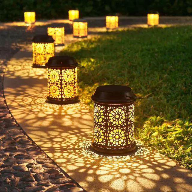Alt view image 4 of 7 - Solar Lantern Outdoor Solar Lights Outdoor Hanging Lantern with Handle & Hook Waterproof, 25 Lumen Warm White LED Metal Decorative for Garden, Patio, Porch,Yard, Walkway,1Pack (Black)