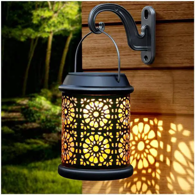 Main image of Solar Lantern Outdoor Solar Lights Outdoor Hanging Lantern with Handle & Hook Waterproof, 25 Lumen Warm White LED Metal Decorative for Garden, Patio, Porch,Yard, Walkway,1Pack (Black)