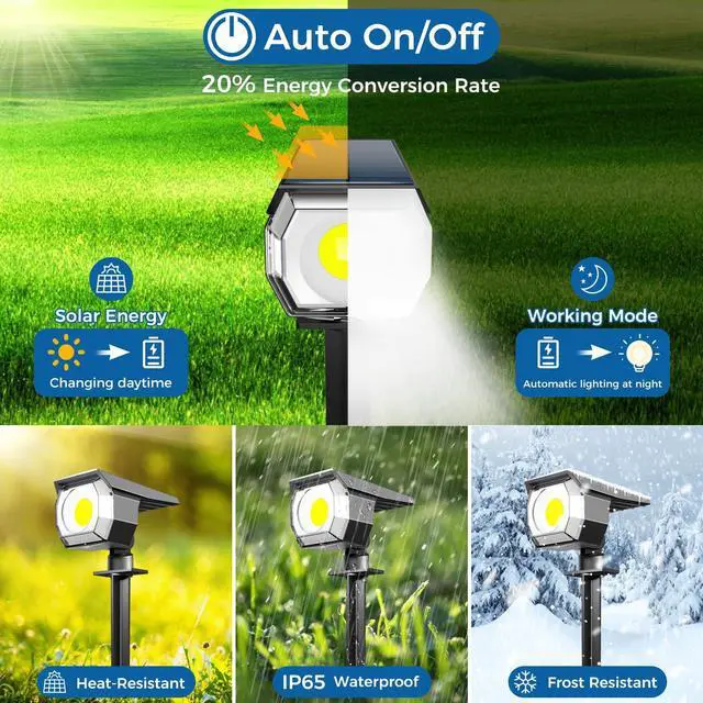 Alt view image 2 of 6 - 1 Pack Solar Spot Lights Outdoor Waterproof, Landscape Spotlights | Cool White, Solar Powered, Auto On/Off, Lighting for Outside Pathway Yard Lawn Flag Garden Walkway Pathway