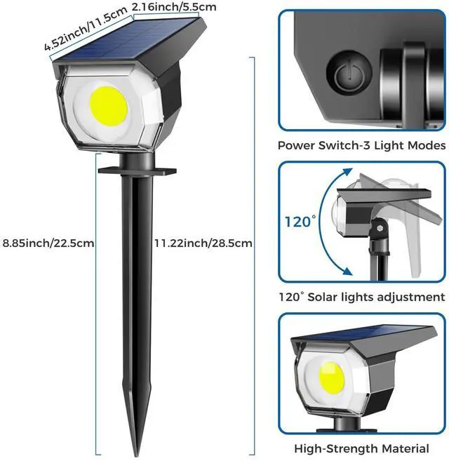 Alt view image 6 of 6 - 1 Pack Solar Spot Lights Outdoor Waterproof, Landscape Spotlights | Cool White, Solar Powered, Auto On/Off, Lighting for Outside Pathway Yard Lawn Flag Garden Walkway Pathway