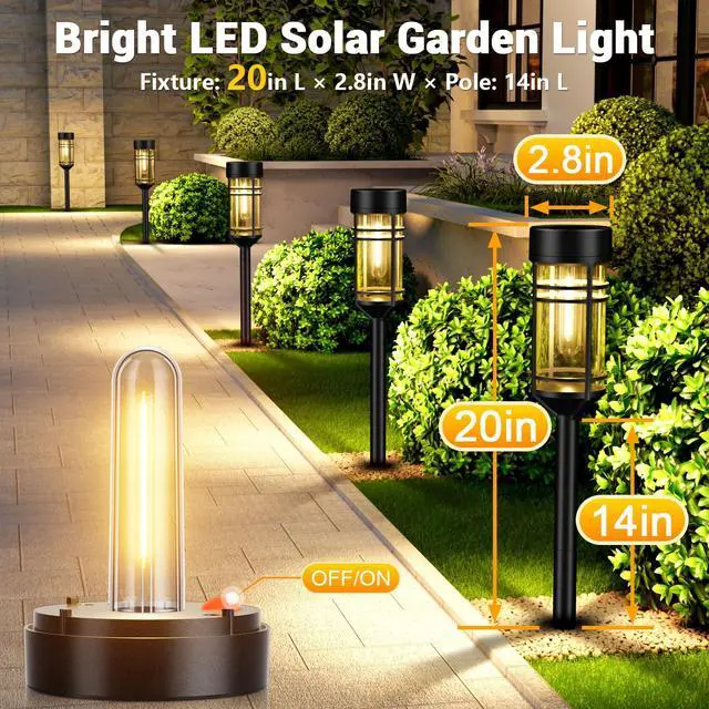 Alt view image 2 of 5 - Solar Garden Lights, 2 Pack LED Solar Lights IP65 Outdoor Waterproof, Rugged & Shatterproof for Landscape Lighting Garden Lighting Yard Pathway Walkway Driveway Lawn, 3000K Warm White