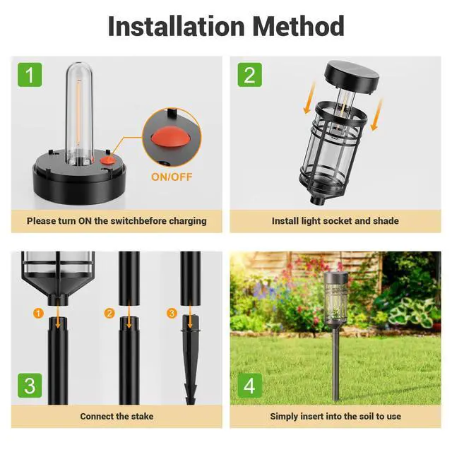 Alt view image 5 of 5 - Solar Garden Lights, 2 Pack LED Solar Lights IP65 Outdoor Waterproof, Rugged & Shatterproof for Landscape Lighting Garden Lighting Yard Pathway Walkway Driveway Lawn, 3000K Warm White