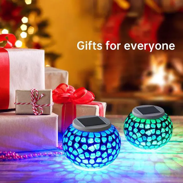 Alt view image 4 of 5 - Color Changing Solar Powered Glass Mosaic Ball Led Garden Lights Rechargeable Outdoor Waterproof Solar Night Lights Table Lamps for Decorations Blue