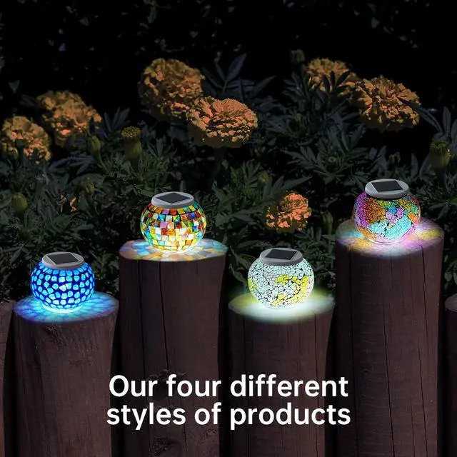 Alt view image 5 of 5 - Color Changing Solar Powered Glass Mosaic Ball Led Garden Lights Rechargeable Outdoor Waterproof Solar Night Lights Table Lamps for Decorations Blue