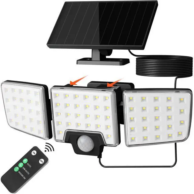 Main image of Solar Security Lights Outdoor Motion Sensor, 2 in 1 Separated and Integrated Remote Control IP65 Waterproof Solar Lights with 2 Light Modes, 3 Heads Floodlight for Garden Yard Garage