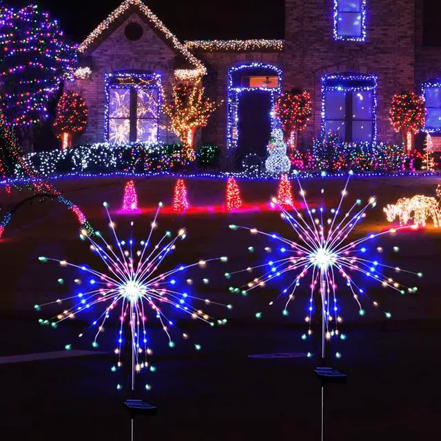 Alt view image 3 of 7 - Garden Lights for Outdoor Decor, Waterproof 2 Pack Solar Powered Firework Stake 120 LED Sparklers String Lights for Yard Pathway 4th of July Decorations(Colorful)