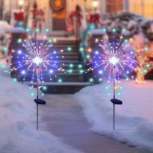 Alt view image 2 of 7 - Garden Lights for Outdoor Decor, Waterproof 2 Pack Solar Powered Firework Stake 120 LED Sparklers String Lights for Yard Pathway 4th of July Decorations(Colorful)