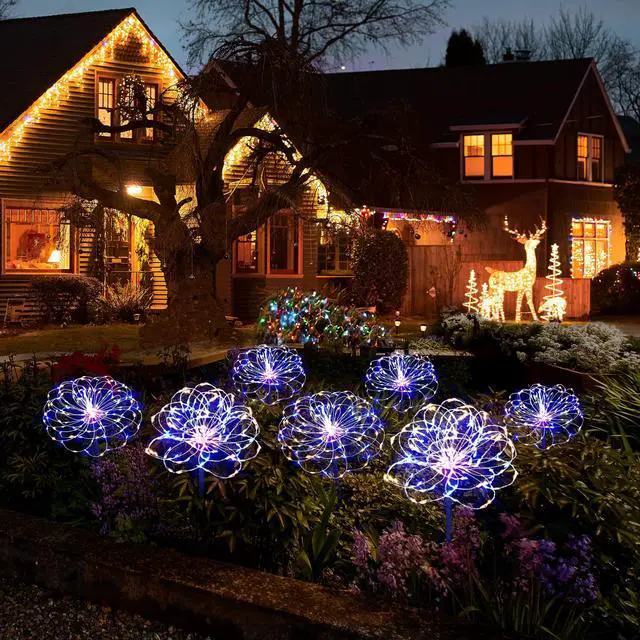 Alt view image 4 of 7 - Garden Lights for Outdoor Decor, Waterproof 2 Pack Solar Powered Firework Stake 120 LED Sparklers String Lights for Yard Pathway 4th of July Decorations(Colorful)