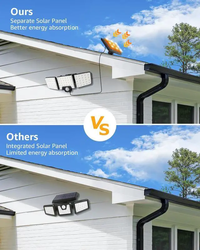 Alt view image 3 of 5 - Solar Security Lights Outdoor Motion Sensor, 2 in 1 Separated and Integrated Remote Control IP65 Waterproof Solar Lights with 2 Light Modes, 3 Heads Floodlight for Garden Yard Garage