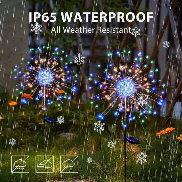 Alt view image 6 of 7 - Garden Lights for Outdoor Decor, Waterproof 2 Pack Solar Powered Firework Stake 120 LED Sparklers String Lights for Yard Pathway 4th of July Decorations(Colorful)