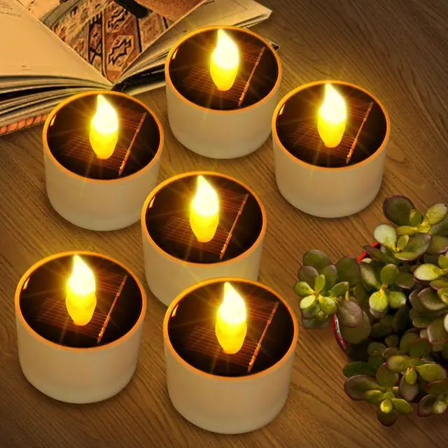 Main image of Solar Tea Lights Outdoor Waterproof - 6 Pack Flameless Flickering Solar Candles Reusable LED Tea Light Candles Rechargeable Dusk to Dawn Lighting for Lanterns Garden Camping Home Decor, 2.3''x2.1''