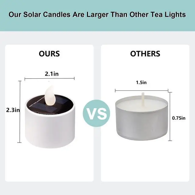 Alt view image 2 of 7 - Solar Tea Lights Outdoor Waterproof - 6 Pack Flameless Flickering Solar Candles Reusable LED Tea Light Candles Rechargeable Dusk to Dawn Lighting for Lanterns Garden Camping Home Decor, 2.3''x2.1''