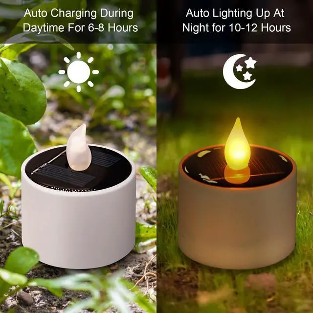 Alt view image 4 of 7 - Solar Tea Lights Outdoor Waterproof - 6 Pack Flameless Flickering Solar Candles Reusable LED Tea Light Candles Rechargeable Dusk to Dawn Lighting for Lanterns Garden Camping Home Decor, 2.3''x2.1''