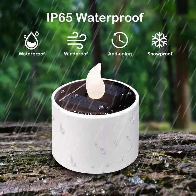 Alt view image 5 of 7 - Solar Tea Lights Outdoor Waterproof - 6 Pack Flameless Flickering Solar Candles Reusable LED Tea Light Candles Rechargeable Dusk to Dawn Lighting for Lanterns Garden Camping Home Decor, 2.3''x2.1''