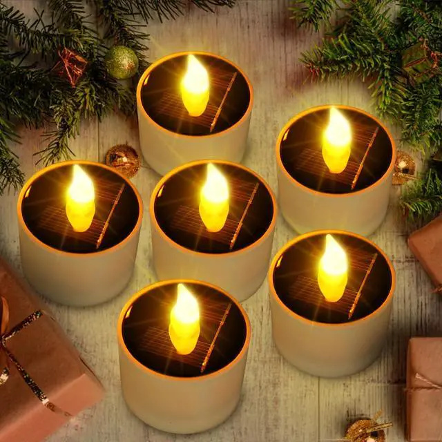 Alt view image 7 of 7 - Solar Tea Lights Outdoor Waterproof - 6 Pack Flameless Flickering Solar Candles Reusable LED Tea Light Candles Rechargeable Dusk to Dawn Lighting for Lanterns Garden Camping Home Decor, 2.3''x2.1''