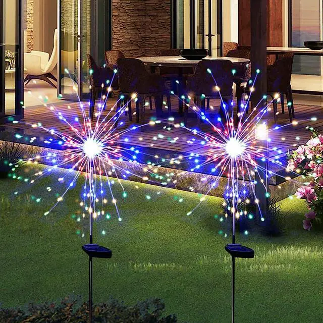Main image of Garden Lights for Outdoor Decor, Waterproof 2 Pack Solar Powered Firework Stake 120 LED Sparklers String Lights for Yard Pathway 4th of July Decorations(Colorful)