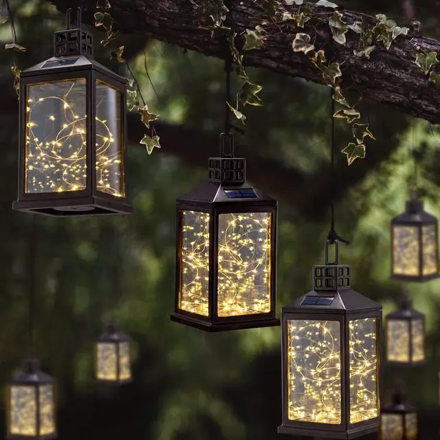Alt view image 6 of 7 - Solar Lantern Lights Outdoor Waterproof Solar Table Lamp Hanging Lighting with 40 Warm White LEDs for Garden Patio Landscape Decoration