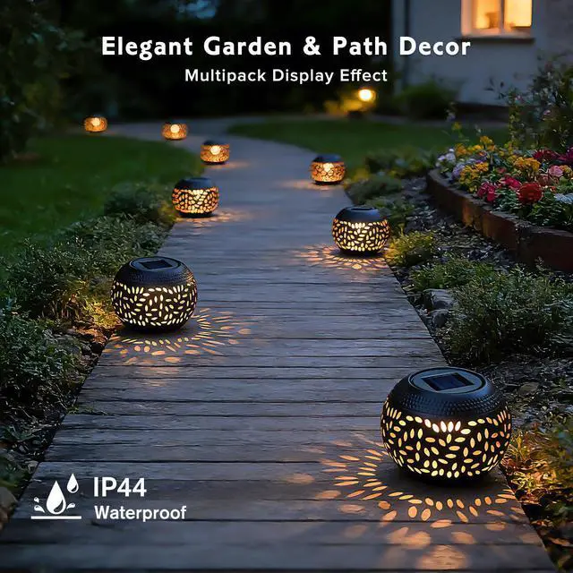 Alt view image 3 of 6 - Solar Lanterns Outdoor Waterproof, Gifts for Women Mom Grandma, Outdoor Solar Lanterns for Porch Table Outside Patio Garden Camping Yard Wedding, Black