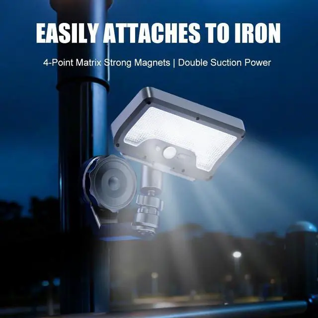 Alt view image 3 of 7 - Solar Motion Sensor Light, 2-in-1 Magnetic & Adhesive Mount, 600LM Bright, 3 Modes, IP65 Waterproof, 1500mAh, Adjustable Angle, Easy No-Drill Installation for Outdoor/Indoor (Fence, Wall, Glass)