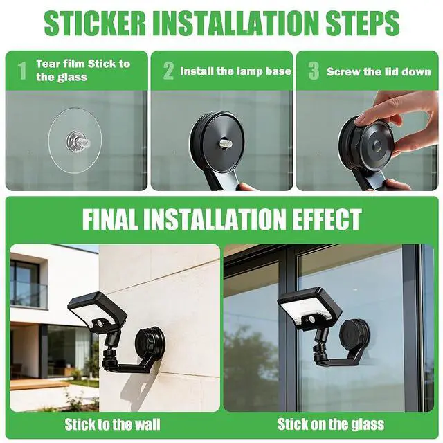 Alt view image 4 of 7 - Solar Motion Sensor Light, 2-in-1 Magnetic & Adhesive Mount, 600LM Bright, 3 Modes, IP65 Waterproof, 1500mAh, Adjustable Angle, Easy No-Drill Installation for Outdoor/Indoor (Fence, Wall, Glass)