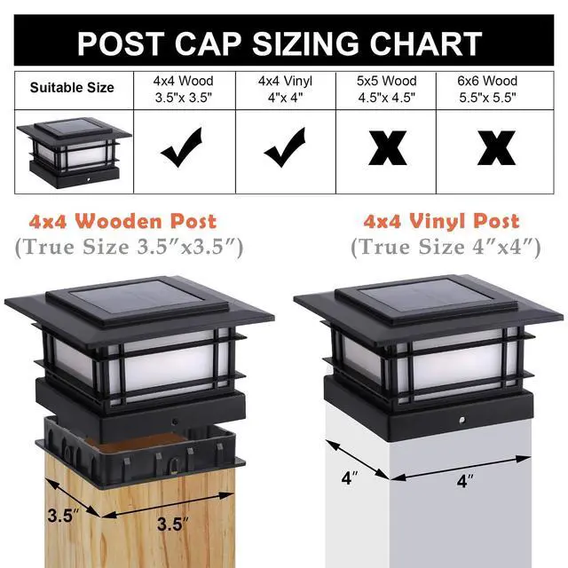 Alt view image 3 of 6 - 4x4 Solar Post Cap Lights Outdoor with Flickering Flame Light, 2 Pack Black Shell Fence Post Solar Lights Fit 4x4 Vinyl/Wooden Posts, Brightness LED Lighting Decor for Garden Deck Patio