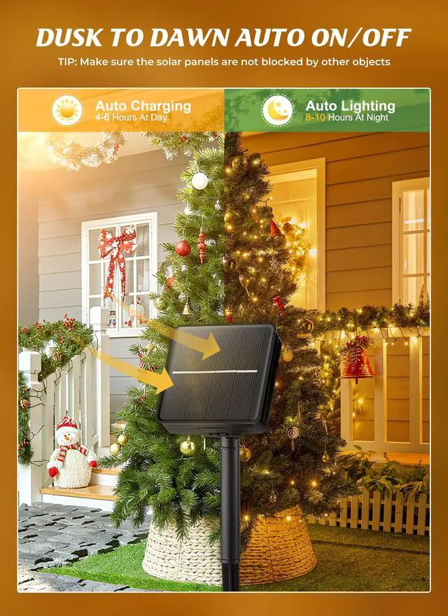 Alt view image 2 of 7 - 2 Pack Solar String Lights Outdoor Waterproof, 80 FT 200 LED Solar Powered Christmas Lights with 8 Modes, Auto On/Off, Patio Lights for Outside Tree Garden Balcony Party Decor (Warm White)
