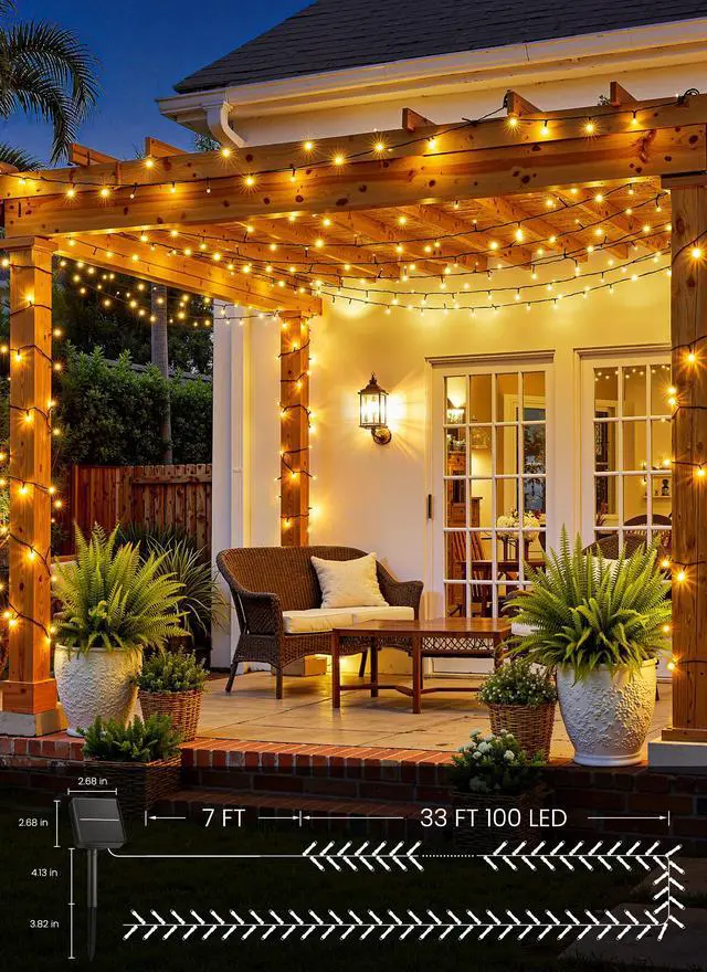 Alt view image 5 of 7 - 2 Pack Solar String Lights Outdoor Waterproof, 80 FT 200 LED Solar Powered Christmas Lights with 8 Modes, Auto On/Off, Patio Lights for Outside Tree Garden Balcony Party Decor (Warm White)