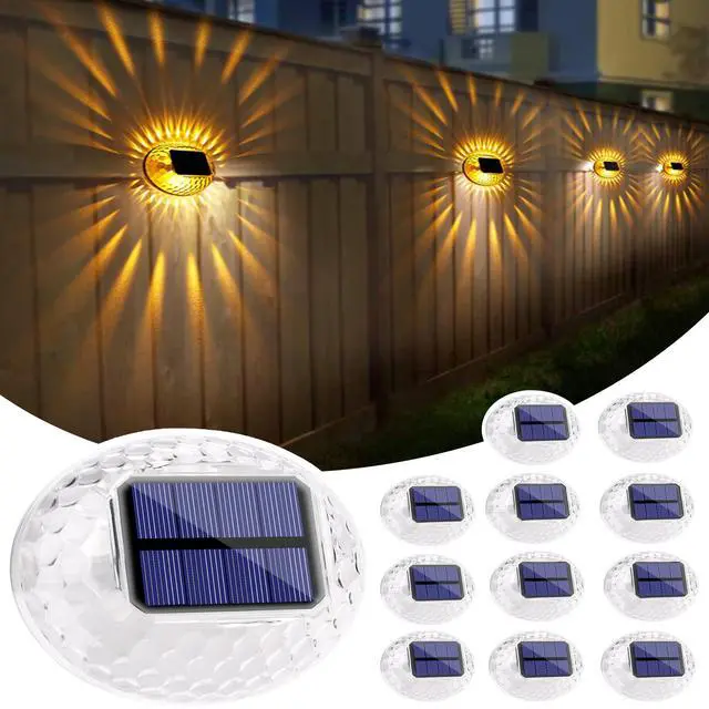 Main image of Solar Fence Lights Outdoor, IP65 Waterproof Solar Light for Outside, 12 Pack Deck Light for Backyard, Railing, Patio, Deck Fence, Stair Railings and Wall (Warm Yellow)