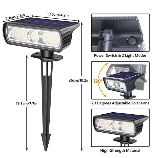 Alt view image 7 of 7 - Solar Spot Light Outdoor, 2 Pack Solar Lights Outdoor with 2 Modes, Waterproof Solar Powered Flood Lights Landscape Lighting for Yard Garden Home Pathway Walkway Outdoor Decor - Cool White