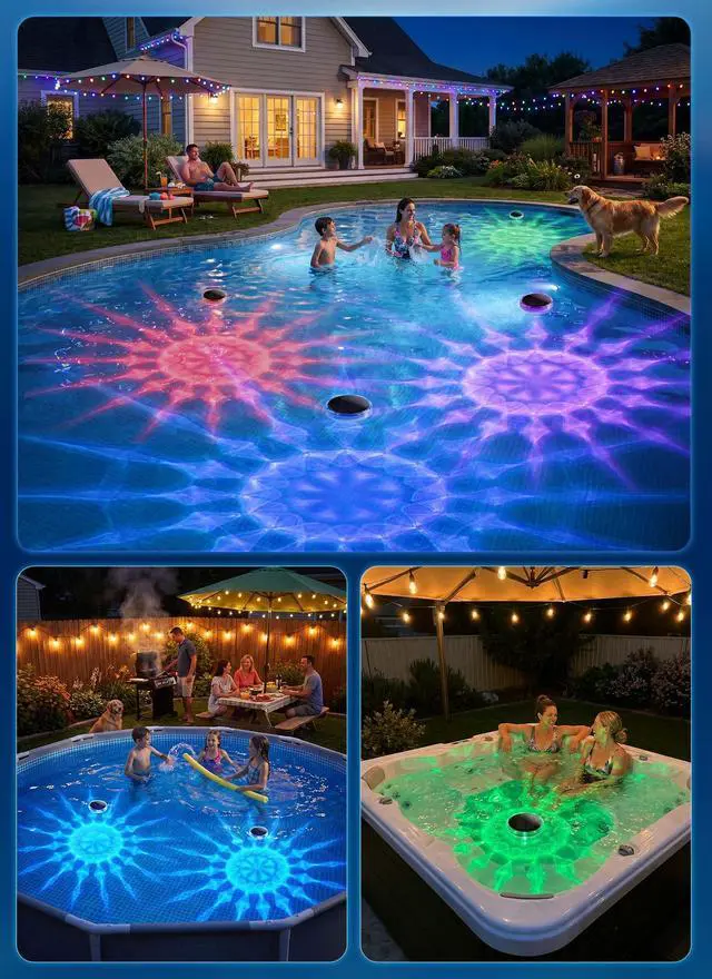 Alt view image 7 of 7 - Floating-Solar-Pool-Lights 2 Pack, RGBWW 12 Lighting Modes 3 Dimming & Timing IP68 Waterproof with Remote Control Solar Floating Pool Lights for Above Ground Pools Inground Pools Accessories
