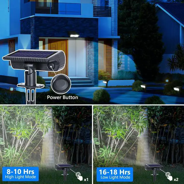 Alt view image 2 of 7 - Solar Spot Light Outdoor, 2 Pack Solar Lights Outdoor with 2 Modes, Waterproof Solar Powered Flood Lights Landscape Lighting for Yard Garden Home Pathway Walkway Outdoor Decor - Cool White