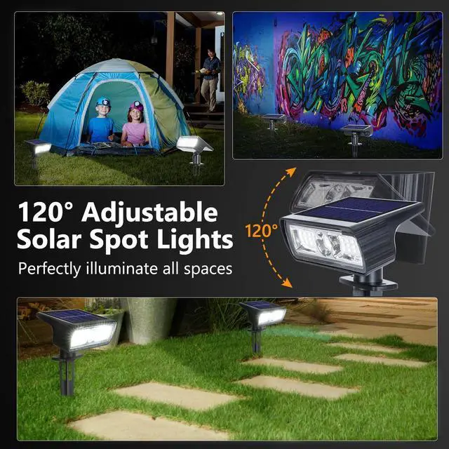 Alt view image 4 of 7 - Solar Spot Light Outdoor, 2 Pack Solar Lights Outdoor with 2 Modes, Waterproof Solar Powered Flood Lights Landscape Lighting for Yard Garden Home Pathway Walkway Outdoor Decor - Cool White