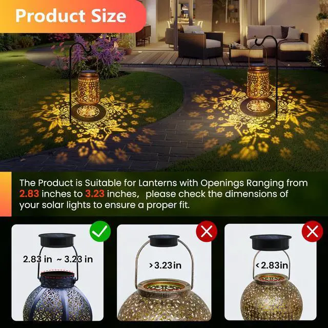 Alt view image 3 of 6 - 2 Pack Solar Light Replacement Top, Replacement Solar Light Parts for Lantern (Top 3.23 Inch, Bottom 2.83 Inch), Waterproof LED Replacement for Outdoor Garden, Pathway, Yard Lights & Decor