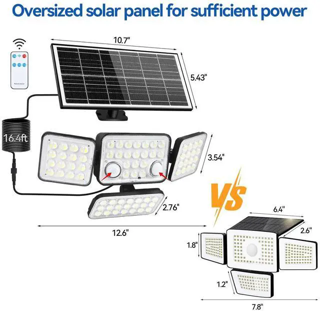 Alt view image 3 of 7 - Solar Lights Motion Sensor Outdoor,5000mAh 292 LEDs 3600LM Bright 8500K Oversized Solar Security Flood Lights Outside Waterproof IP65,Remote Control,Dusk to Dawn 3 Modes for Backyard,Garage