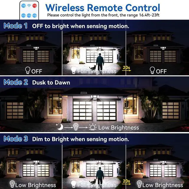 Alt view image 7 of 7 - Solar Lights Motion Sensor Outdoor,5000mAh 292 LEDs 3600LM Bright 8500K Oversized Solar Security Flood Lights Outside Waterproof IP65,Remote Control,Dusk to Dawn 3 Modes for Backyard,Garage