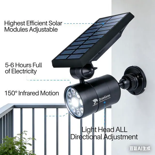 Alt view image 4 of 7 - Solar Motion Lights for Outside Aluminum case(Not plastic), Outdoor Solar Flood Security Spot lights 1400LM 9W LED(130W Equ.) Garden Step Deck Patio Post Porch, 100-Week FREE Refund/Replacement(Black)
