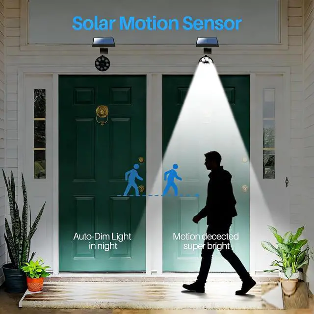 Alt view image 3 of 7 - Solar Motion Lights for Outside Aluminum case(Not plastic), Outdoor Solar Flood Security Spot lights 1400LM 9W LED(130W Equ.) Garden Step Deck Patio Post Porch, 100-Week FREE Refund/Replacement(Black)