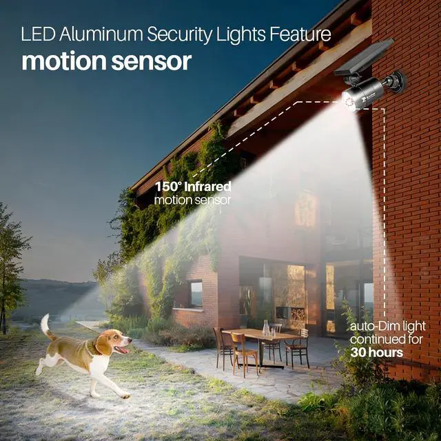 Alt view image 5 of 7 - Solar Motion Lights for Outside Aluminum case(Not plastic), Outdoor Solar Flood Security Spot lights 1400LM 9W LED(130W Equ.) Garden Step Deck Patio Post Porch, 100-Week FREE Refund/Replacement(Black)