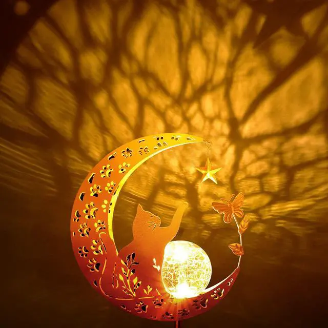 Alt view image 3 of 7 - Solar Garden Decor Outdoor Statue, Moon Fairy Garden Figurines with Cat Design for Mom Women Grandma Solar Stake Lights for Patio, Yard, Lawn, Pathway (Warm White)