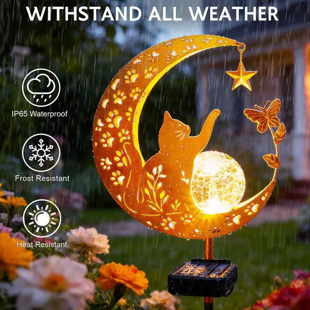 Alt view image 6 of 7 - Solar Garden Decor Outdoor Statue, Moon Fairy Garden Figurines with Cat Design for Mom Women Grandma Solar Stake Lights for Patio, Yard, Lawn, Pathway (Warm White)